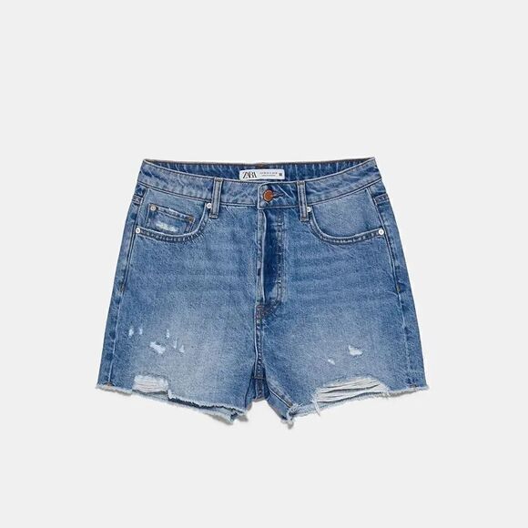 ZARA RIPPED DENIM SHORTS - Picture 2 of 5